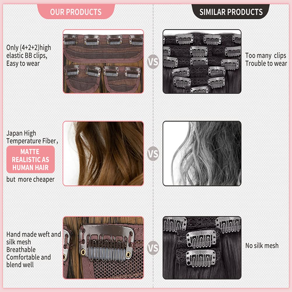 Medium Clip in Hair Extensions 20" 3PCS 180g Long Soft Glam Waves Thick Adjustable